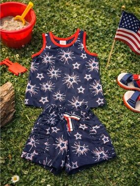 Toddler 2-Piece Patriotic Set | Stars & Stripes | Tank + Shorts | Size 2T